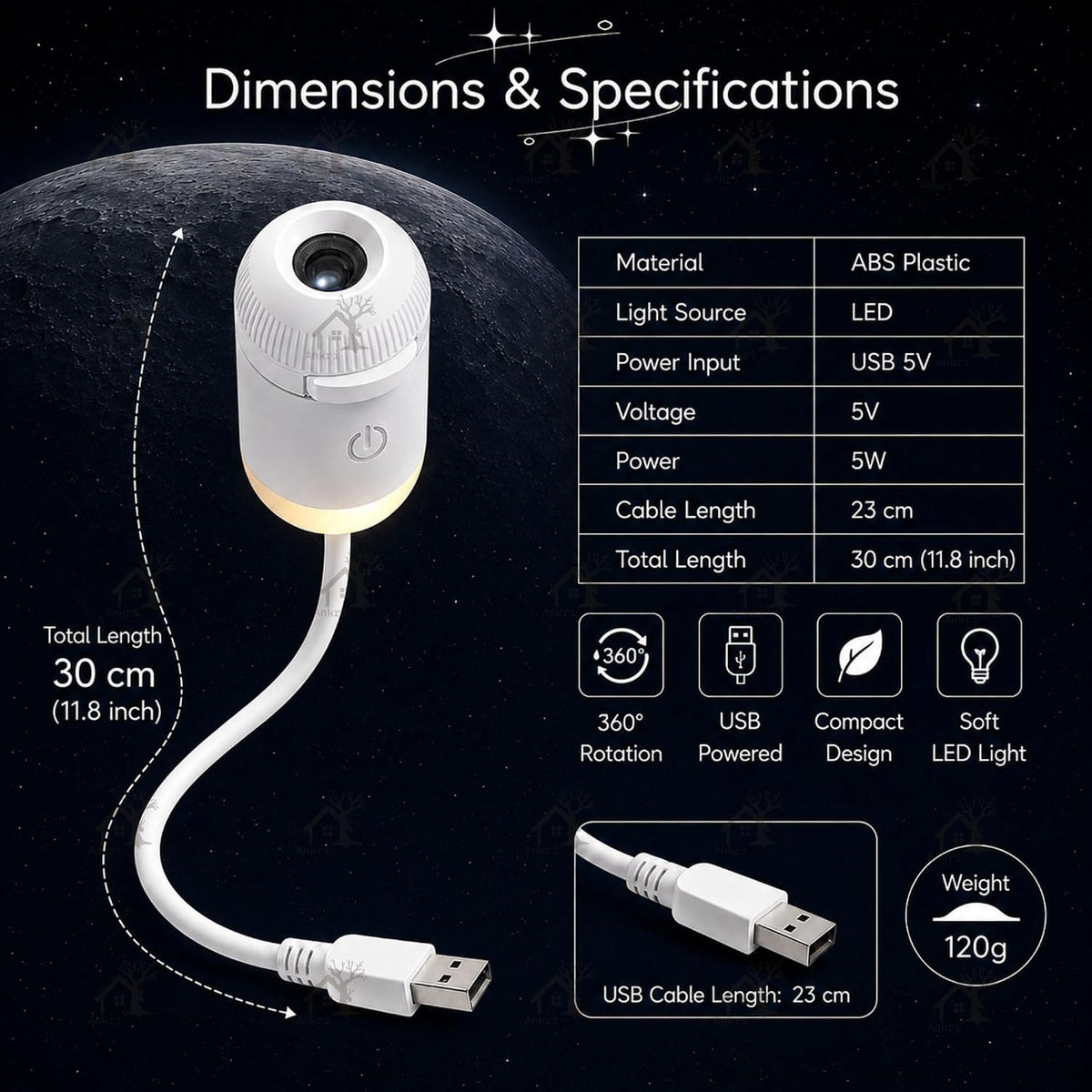 2-in-1 Galaxy Projector Night Light with 3 Sliding Projection Films, USB Starry Sky Lamp, Adjustable Brightness 360° Rotating Design and USB Power for Car and Bedroom Decoration for Adults and Kids