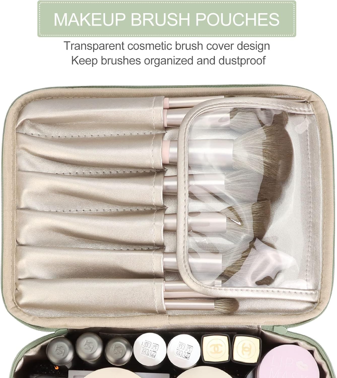 Small Travel Fashion Cosmetic Organizer Bag with Detachable Pouch, Super Soft Makeup Organiser Bag for Brushes, Toiletries, Cosmetics Items for Women (Green)