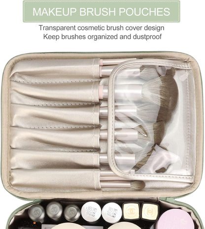Small Travel Fashion Cosmetic Organizer Bag with Detachable Pouch, Super Soft Makeup Organiser Bag for Brushes, Toiletries, Cosmetics Items for Women (Green)