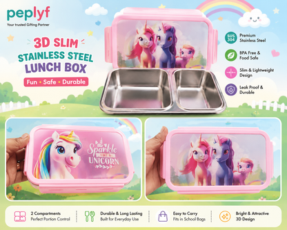 3D Slim Stainless Steel Lunch Box – 500ml