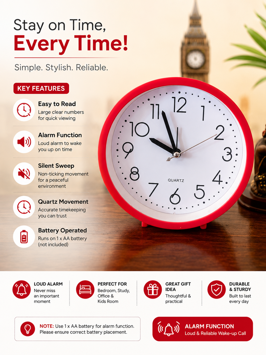 Classic Analog Alarm Clock