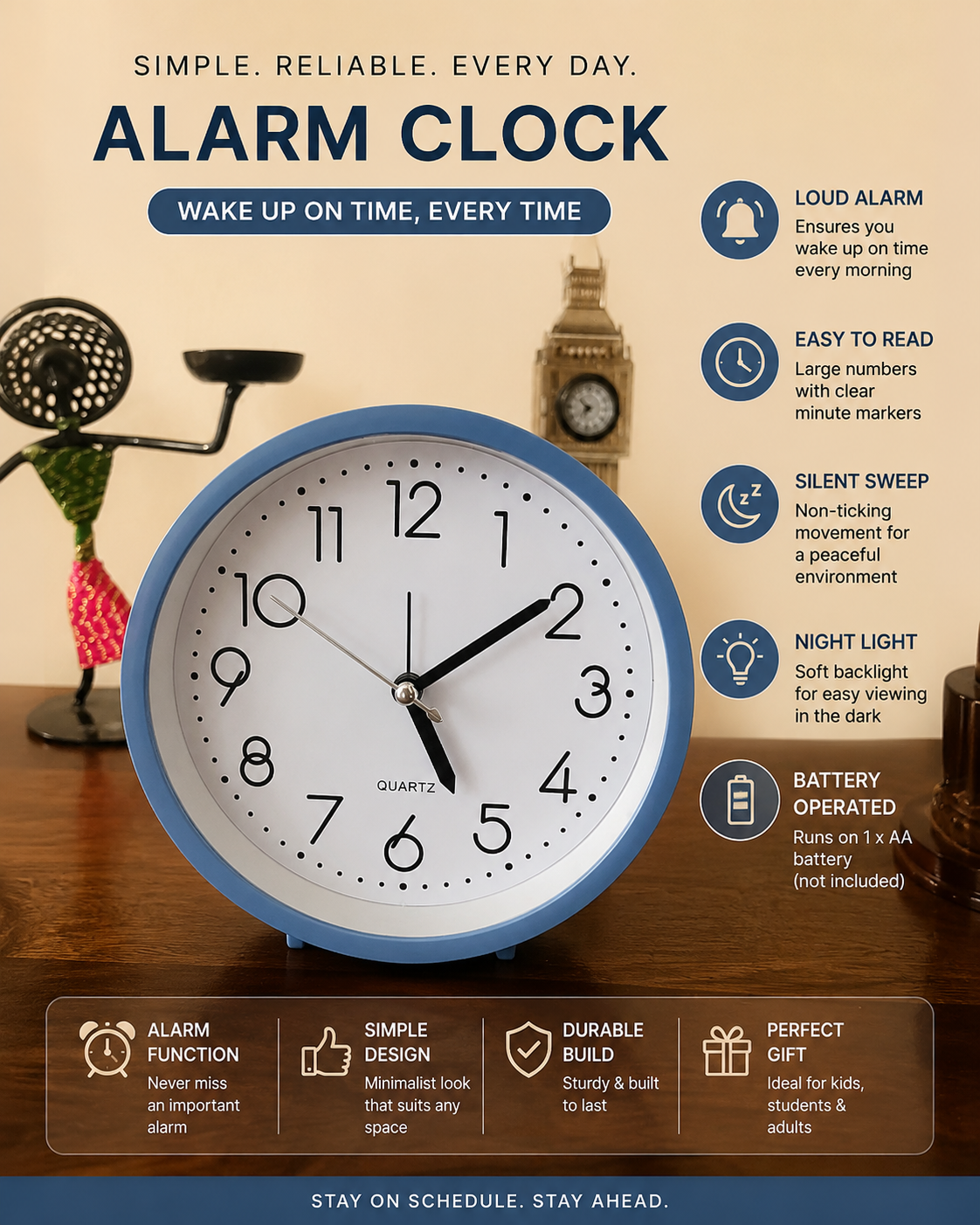 Classic Analog Alarm Clock