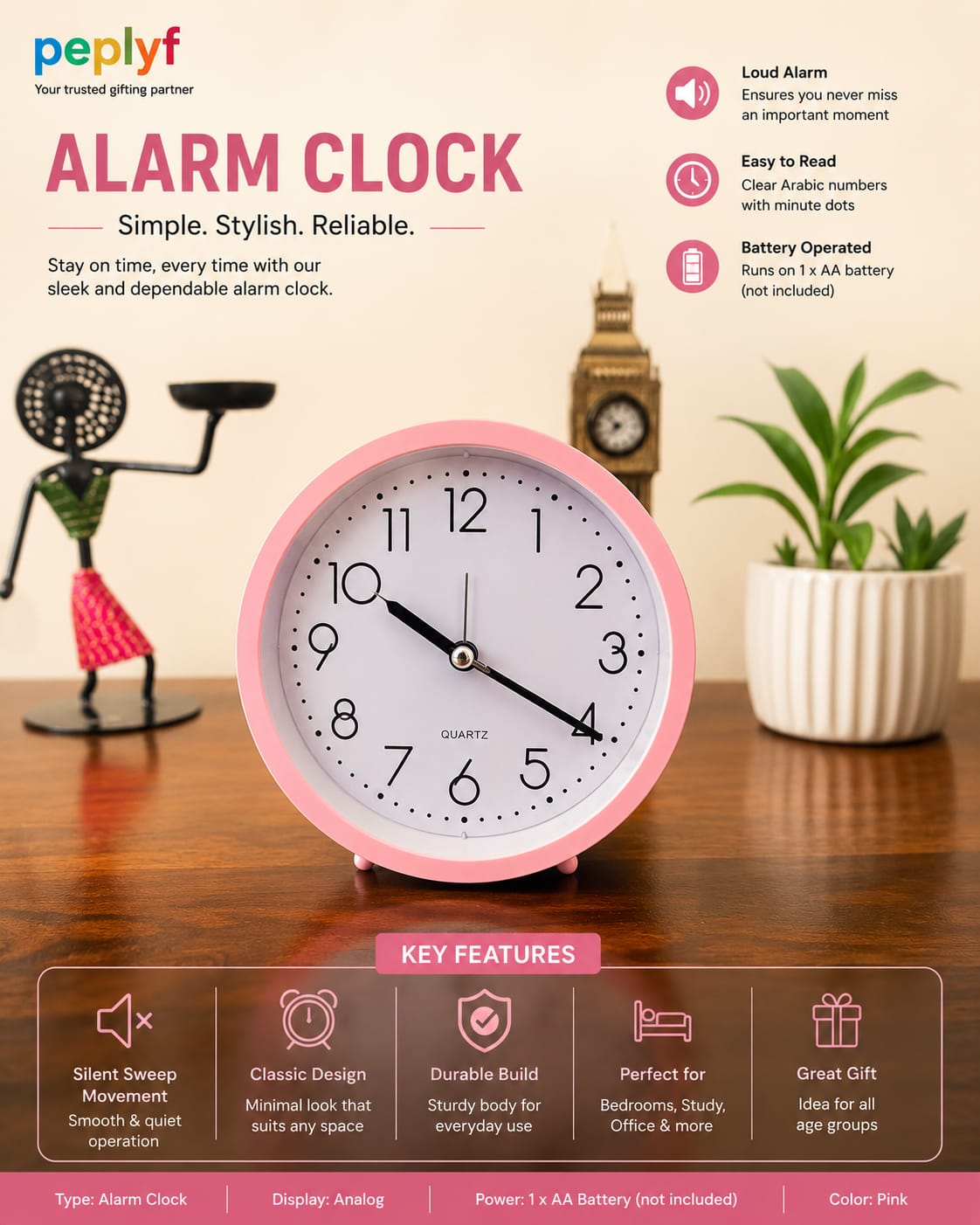 Classic Analog Alarm Clock