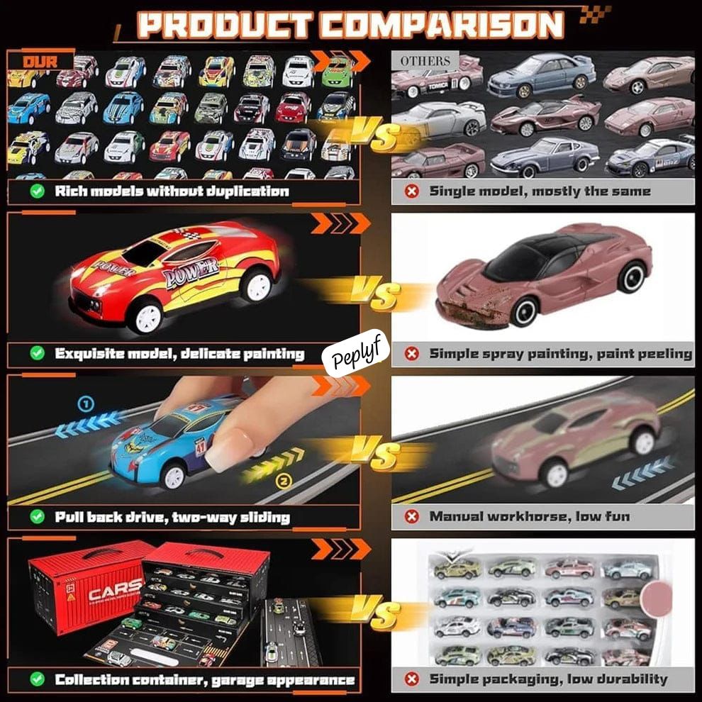 48-Piece Pull Back Car Set, Racing & Toy Vehicles for Kids 3+, Bulk Mini Cars, Learning & Educational Stuffers Mini Cars Toy Trucks, Birthday Gift for Boys & Girls.(Car Container)