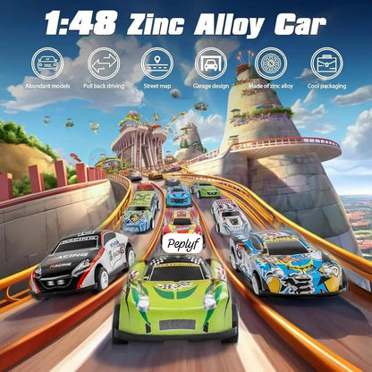 48-Piece Pull Back Car Set, Racing & Toy Vehicles for Kids 3+, Bulk Mini Cars, Learning & Educational Stuffers Mini Cars Toy Trucks, Birthday Gift for Boys & Girls.(Car Container)