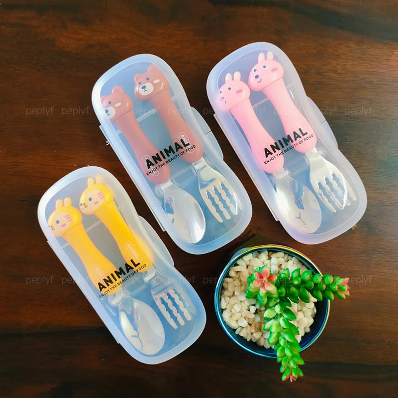 Spoon Fork Set - Animal Designs (With Cover)