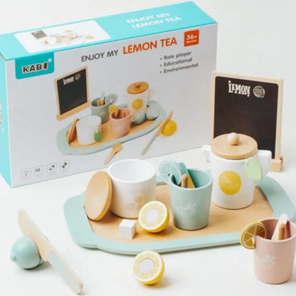 Wooden Lemon Tea Set Developmental Toy Kitchen Tableware Set for Kindergarten Kids | Preschool Toys & Pretend Play | Wooden & Handcrafted Toys | Educational | Environmental (Lemont Tea Set)