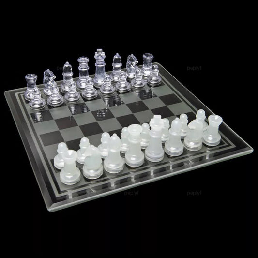 Glass Chess - Crystal glass chessboard with crystal pieces (All age groups)