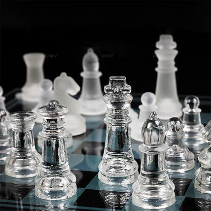 Glass Chess - Crystal glass chessboard with crystal pieces (All age groups)