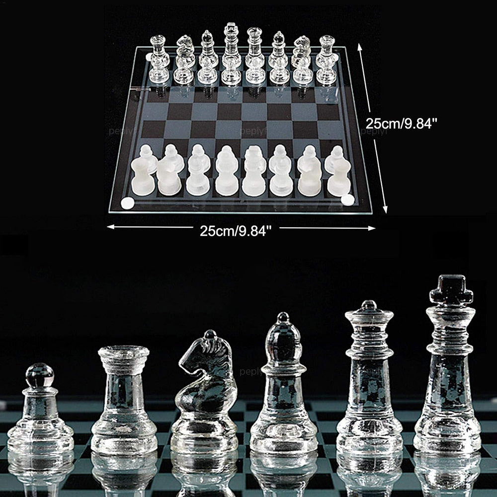 Glass Chess - Crystal glass chessboard with crystal pieces (All age groups)