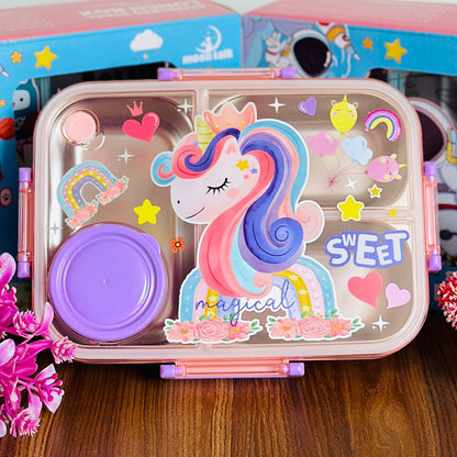 KIDZY 3 Grid Lunchbox for Kids | Stainless Steel | Leakproof | 750ml