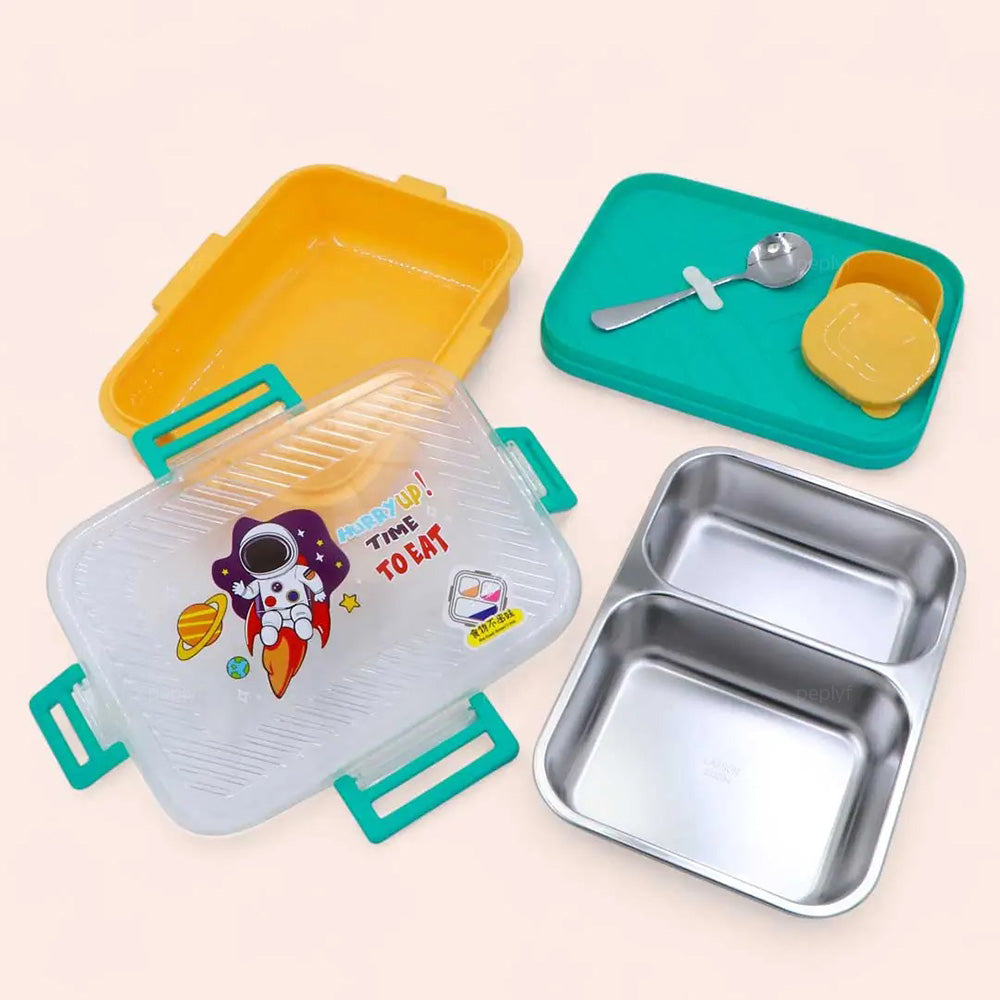 PEPLYF PESTO 2 Grid Lunchbox with Container | Stainless Steel |800ml