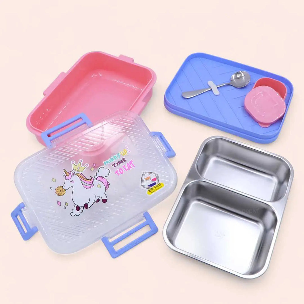 PEPLYF PESTO 2 Grid Lunchbox with Container | Stainless Steel |800ml