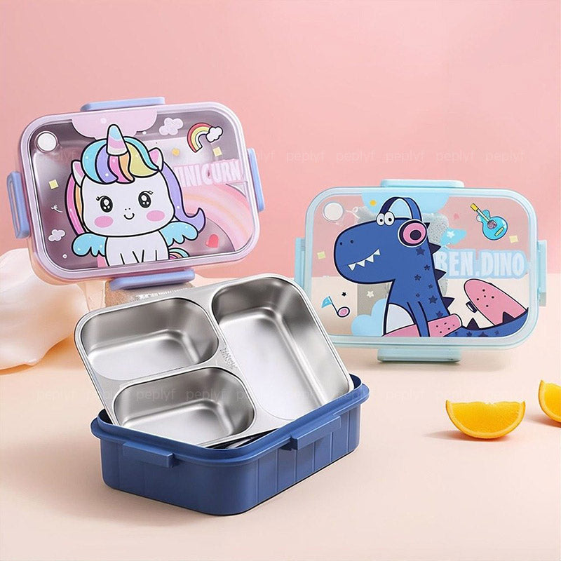 Super Meal Lunchbox | 750ml | 3 Grid | Spill Proof | Dino & Unicorn