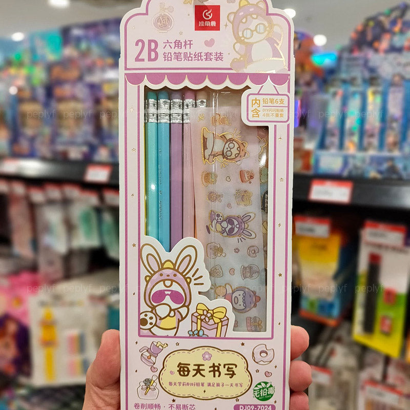 Drawing Pencil Set with Kawaii Stickers