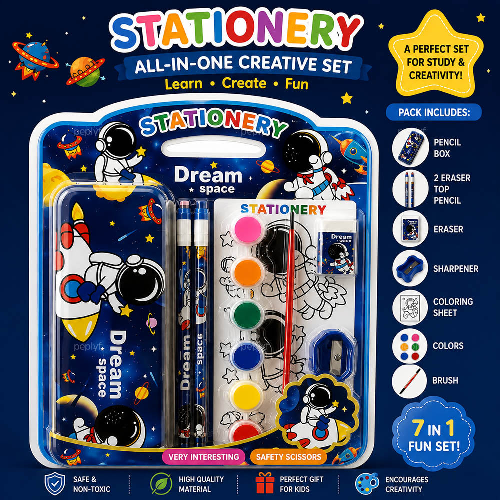 All in One Creative Stationery Set | 7 in 1 | Kids Stationery Set for School