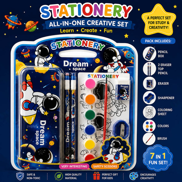 All in One Creative Stationery Set | 7 in 1 | Kids Stationery Set for School