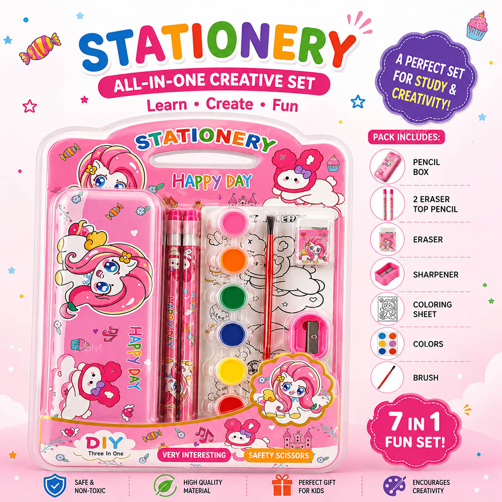 All in One Creative Stationery Set | 7 in 1 | Kids Stationery Set for School