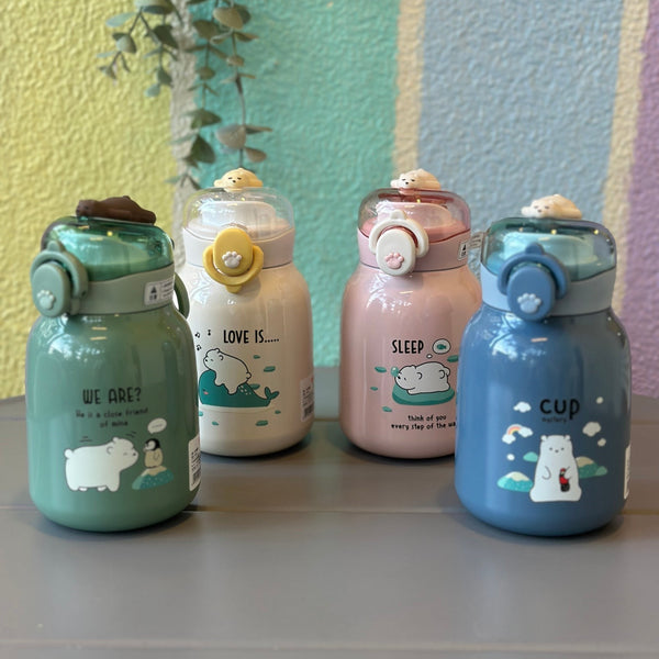Cute Bear Insulated Stainless Steel Bottle | Leakproof Sip Cup design for Kids (350ml)